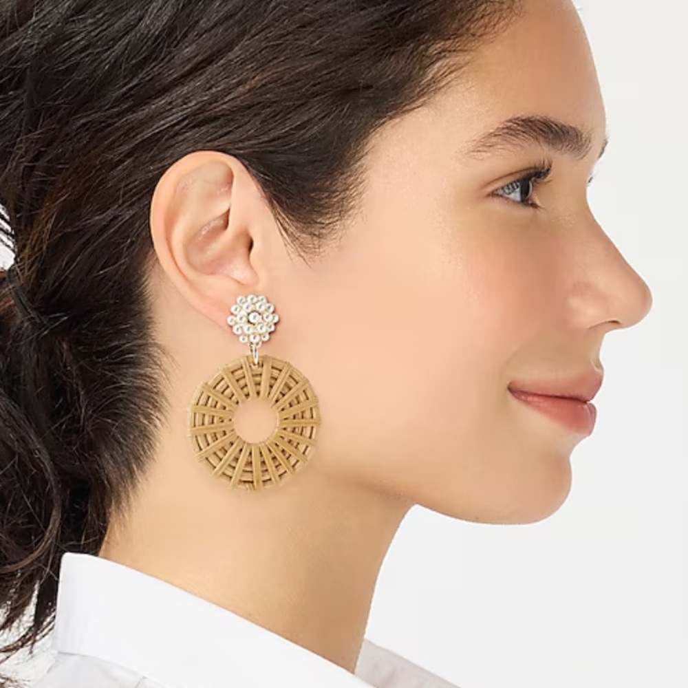 NWT J Crew Pearl woven circle statement earrings